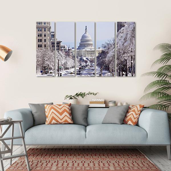 US Capital Pennsylvania Avenue After The Snow Washington DC Canvas Wall Art-5 Horizontal-Gallery Wrap-22" x 12"-Tiaracle