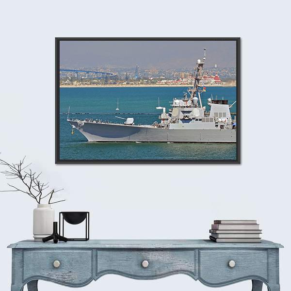 US Navy Guided Missile Destroyer Canvas Wall Art-1 Piece-Floating Frame-24" x 16"-Tiaracle