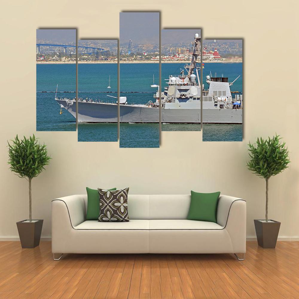 US Navy Guided Missile Destroyer Canvas Wall Art-5 Pop-Gallery Wrap-47" x 32"-Tiaracle