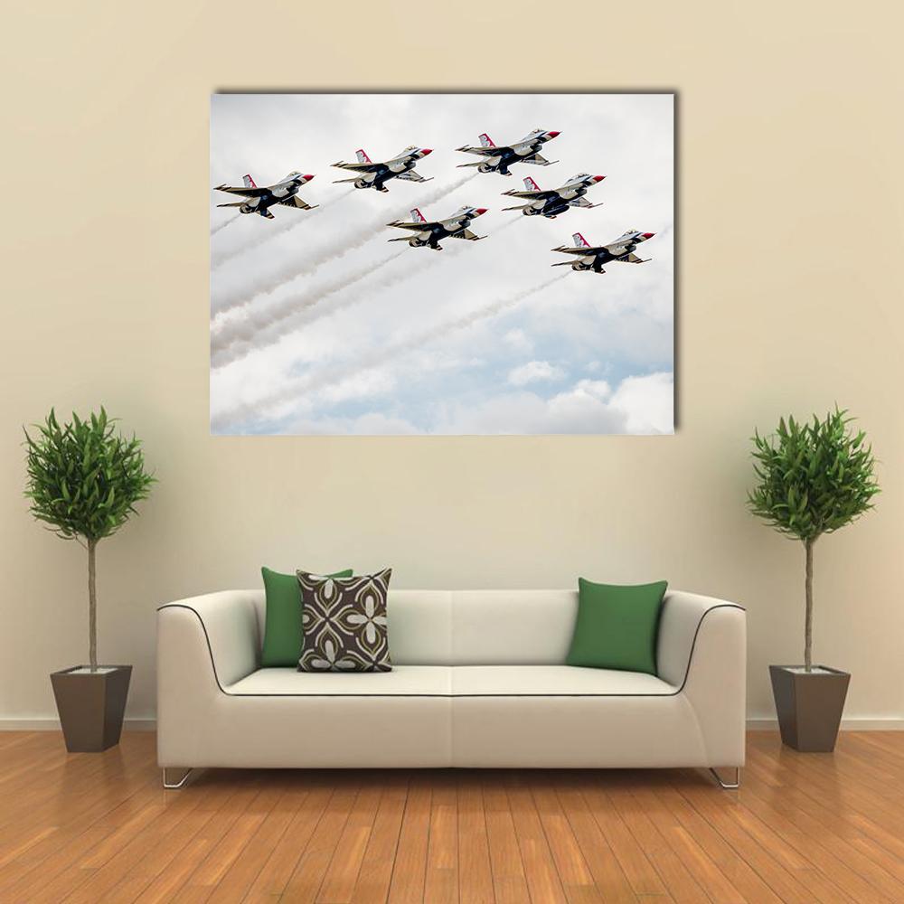 USA Air Force Thunderbird In Air Canvas Wall Art-4 Horizontal-Gallery Wrap-34" x 24"-Tiaracle