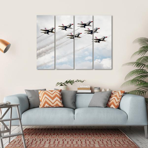 USA Air Force Thunderbird In Air Canvas Wall Art-4 Horizontal-Gallery Wrap-34" x 24"-Tiaracle