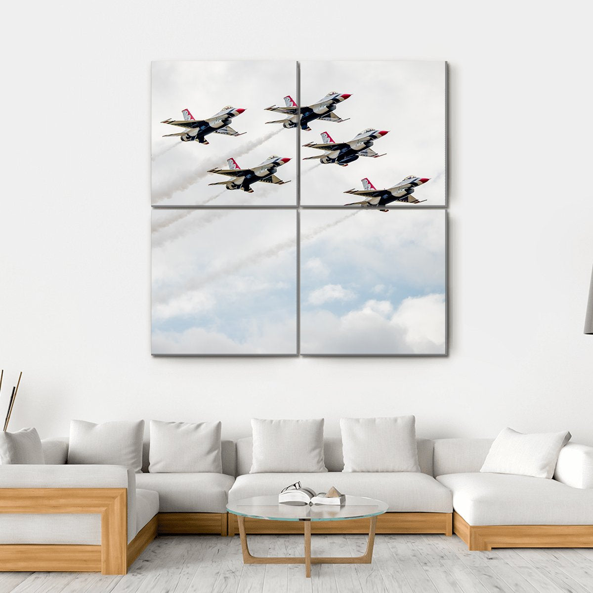 USA Air Force Thunderbird In Air Canvas Wall Art-4 Square-Gallery Wrap-17" x 17"-Tiaracle