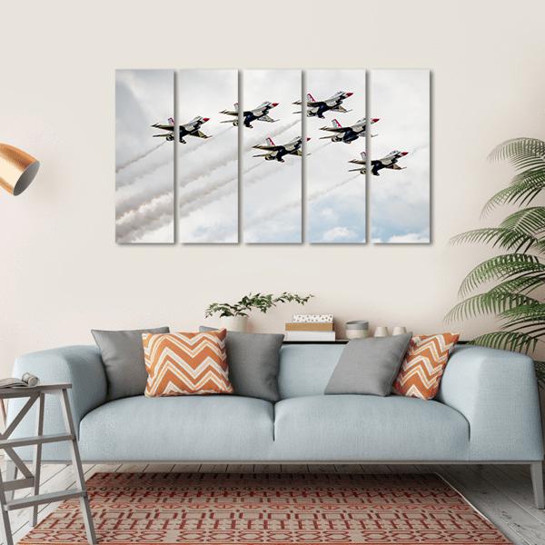 USA Air Force Thunderbird In Air Canvas Wall Art-5 Horizontal-Gallery Wrap-22" x 12"-Tiaracle
