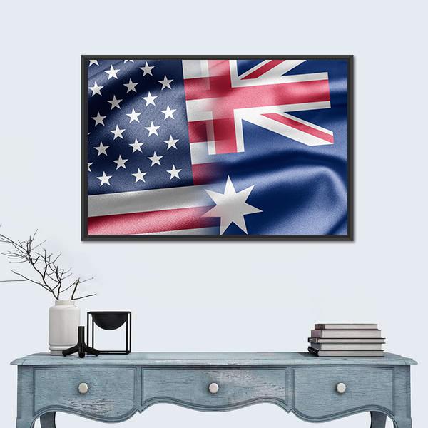 USA And Australia Flag Canvas Wall Art-1 Piece-Floating Frame-24" x 16"-Tiaracle