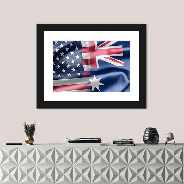 USA And Australia Flag Canvas Wall Art-1 Piece-Framed Print-20" x 16"-Tiaracle