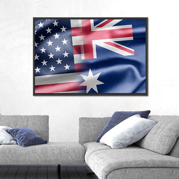 USA And Australia Flag Canvas Wall Art-3 Horizontal-Gallery Wrap-25" x 16"-Tiaracle