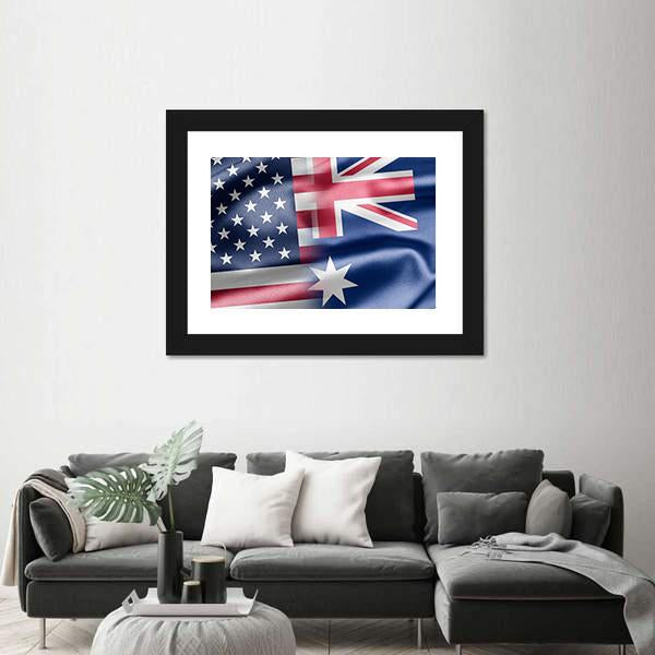 USA And Australia Flag Canvas Wall Art-3 Horizontal-Gallery Wrap-25" x 16"-Tiaracle