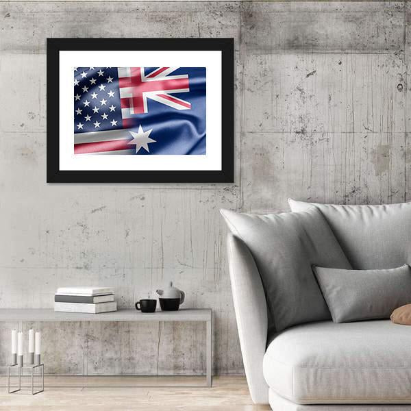 USA And Australia Flag Canvas Wall Art-3 Horizontal-Gallery Wrap-25" x 16"-Tiaracle