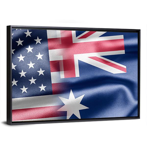 USA And Australia Flag Canvas Wall Art-5 Horizontal-Gallery Wrap-22" x 12"-Tiaracle