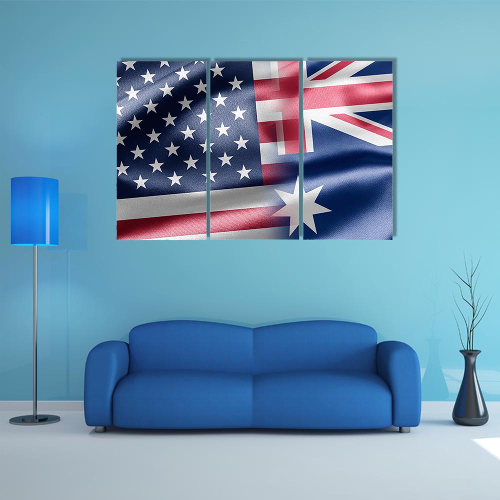 USA And Australia Flag Canvas Wall Art-3 Horizontal-Gallery Wrap-37" x 24"-Tiaracle