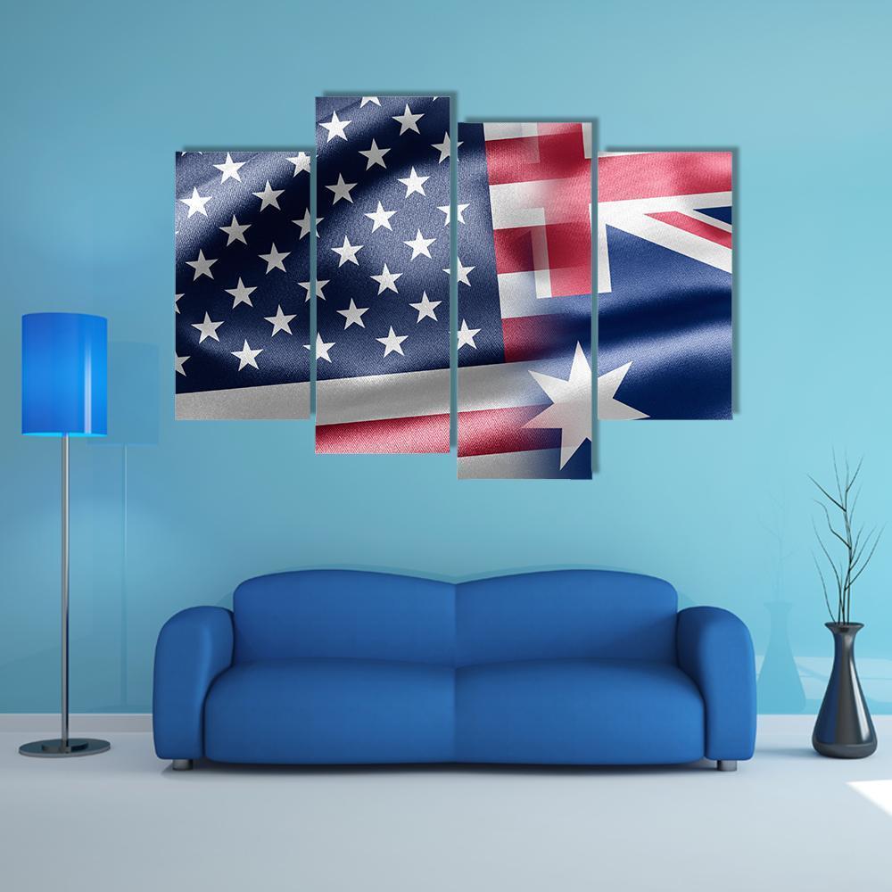 USA And Australia Flag Canvas Wall Art-4 Pop-Gallery Wrap-50" x 32"-Tiaracle