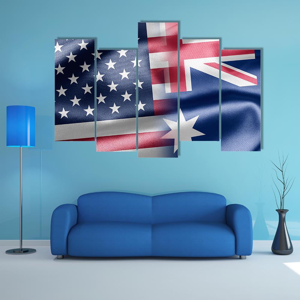 USA And Australia Flag Canvas Wall Art-5 Pop-Gallery Wrap-47" x 32"-Tiaracle