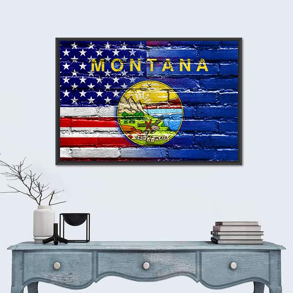 USA And Montana State Flag Canvas Wall Art-1 Piece-Floating Frame-24" x 16"-Tiaracle