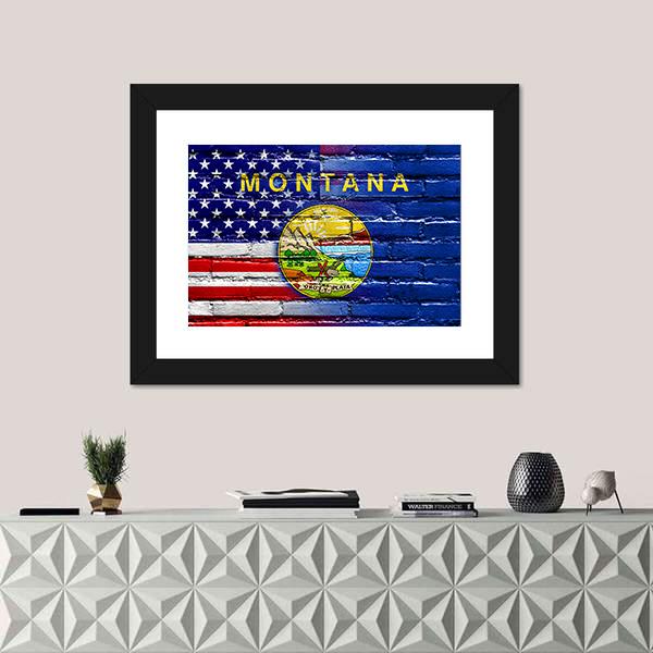 USA And Montana State Flag Canvas Wall Art-1 Piece-Framed Print-20" x 16"-Tiaracle