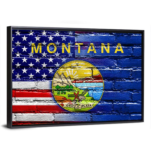 USA And Montana State Flag Canvas Wall Art-3 Horizontal-Gallery Wrap-25" x 16"-Tiaracle