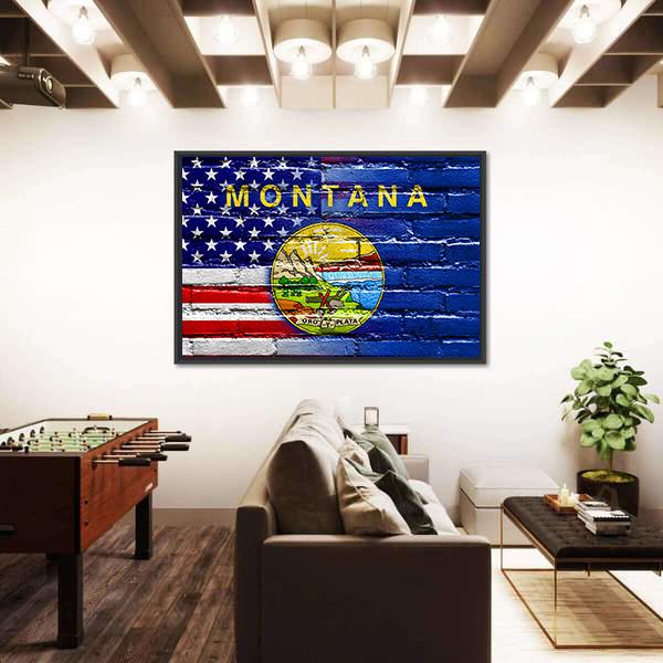 USA And Montana State Flag Canvas Wall Art-3 Horizontal-Gallery Wrap-25" x 16"-Tiaracle