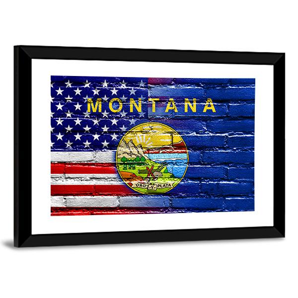 USA And Montana State Flag Canvas Wall Art-5 Horizontal-Gallery Wrap-22" x 12"-Tiaracle