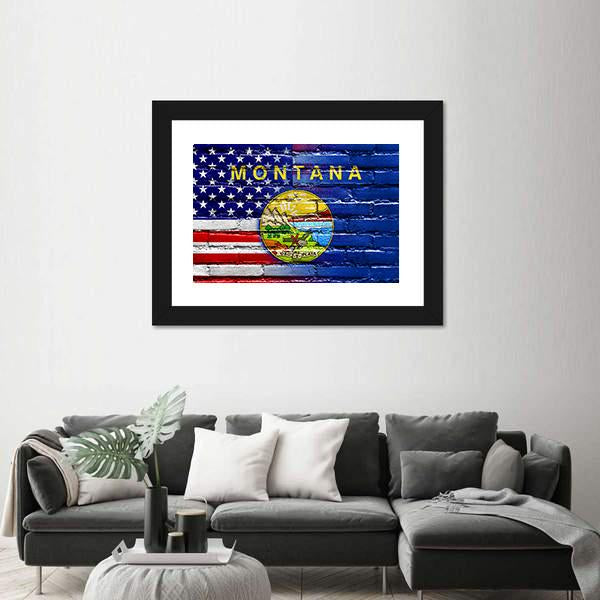 USA And Montana State Flag Canvas Wall Art-5 Horizontal-Gallery Wrap-22" x 12"-Tiaracle