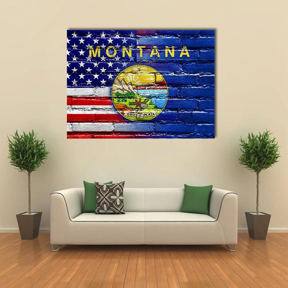 USA And Montana State Flag Canvas Wall Art-1 Piece-Gallery Wrap-48" x 32"-Tiaracle