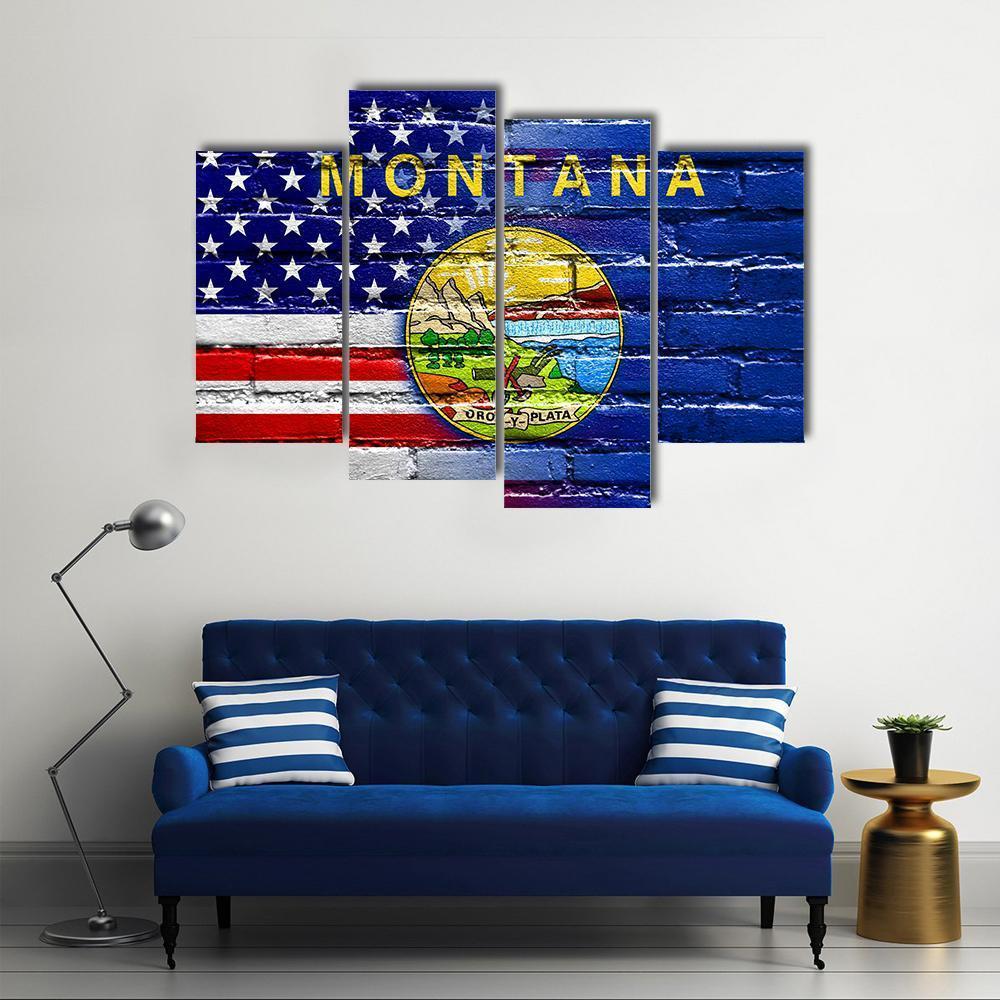 USA And Montana State Flag Canvas Wall Art-4 Pop-Gallery Wrap-50" x 32"-Tiaracle