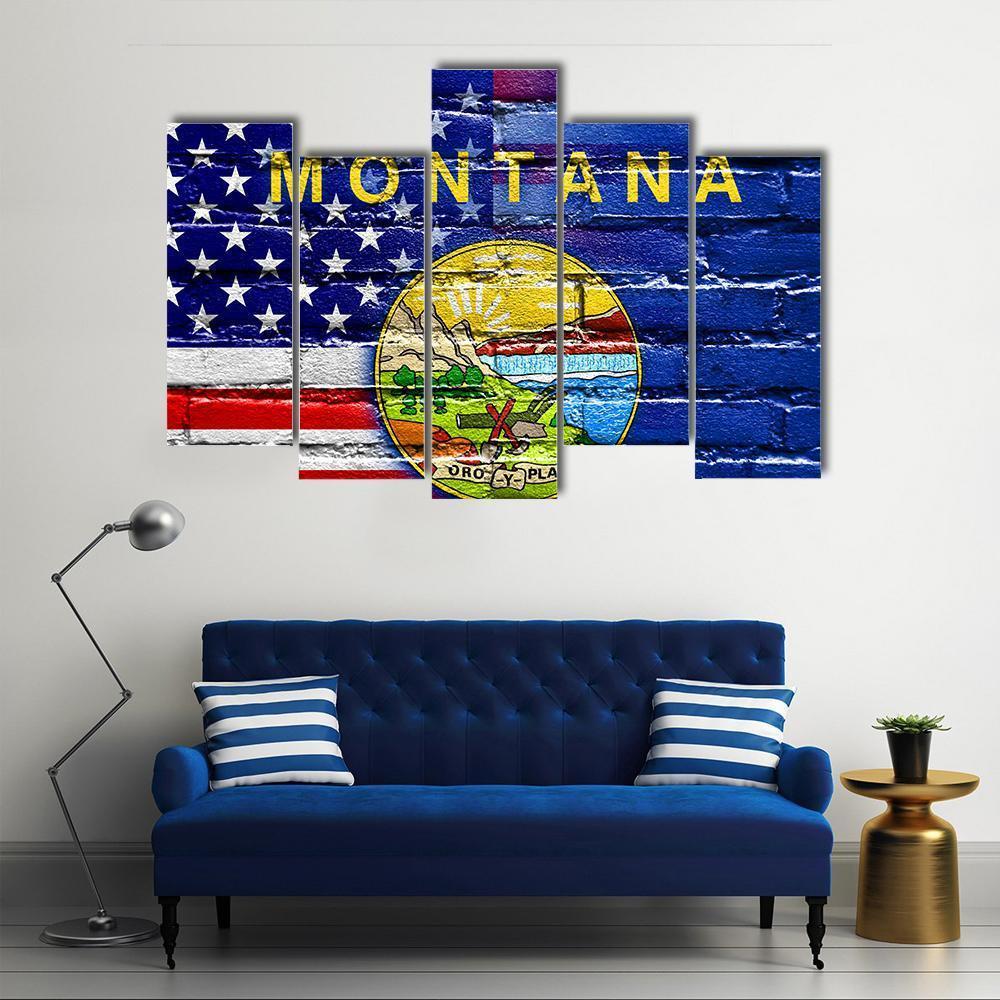 USA And Montana State Flag Canvas Wall Art-5 Pop-Gallery Wrap-47" x 32"-Tiaracle