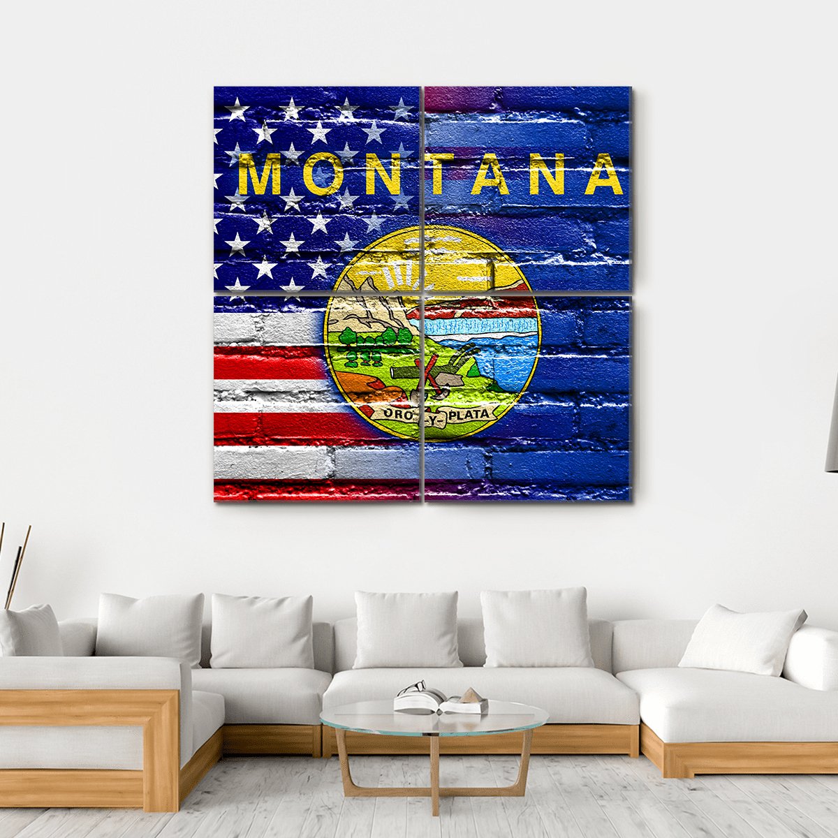 USA And Montana State Flag Canvas Wall Art-4 Square-Gallery Wrap-17" x 17"-Tiaracle