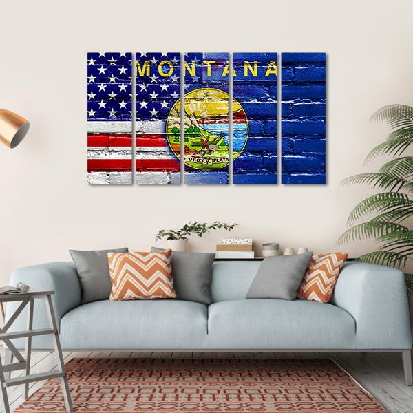 USA And Montana State Flag Canvas Wall Art-5 Horizontal-Gallery Wrap-22" x 12"-Tiaracle