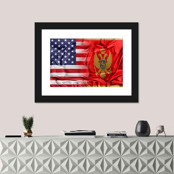 USA And Montenegro Flag Canvas Wall Art-1 Piece-Framed Print-20" x 16"-Tiaracle