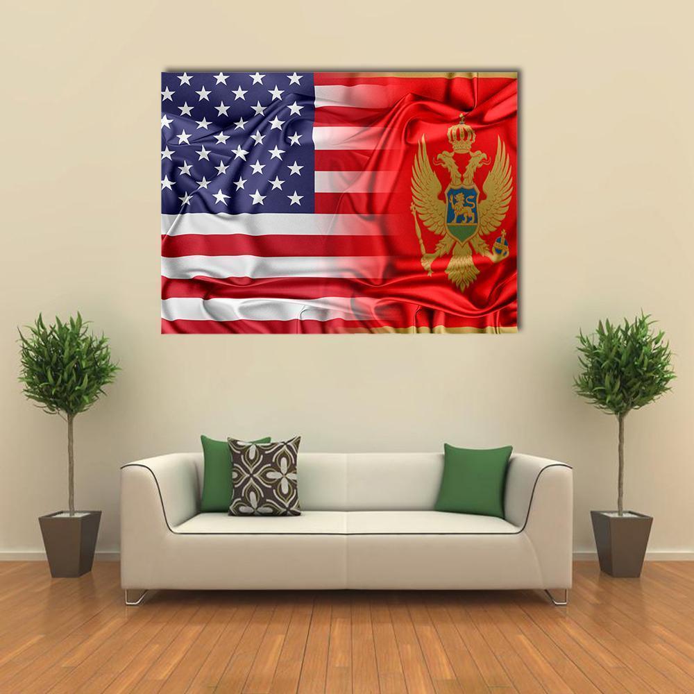 USA And Montenegro Flag Canvas Wall Art-1 Piece-Gallery Wrap-36" x 24"-Tiaracle