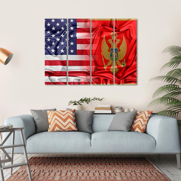 USA And Montenegro Flag Canvas Wall Art-4 Horizontal-Gallery Wrap-34" x 24"-Tiaracle