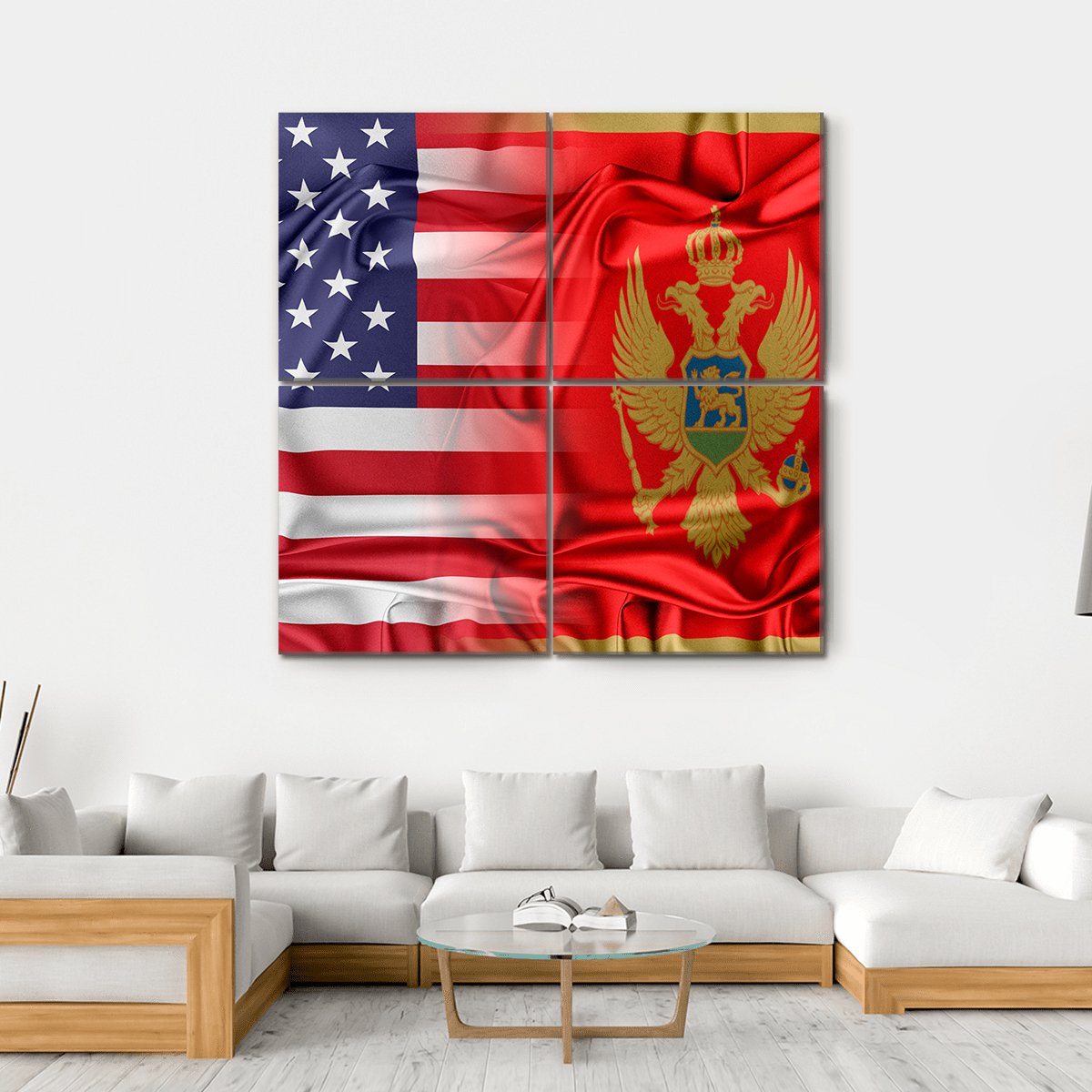 USA And Montenegro Flag Canvas Wall Art-4 Square-Gallery Wrap-17" x 17"-Tiaracle