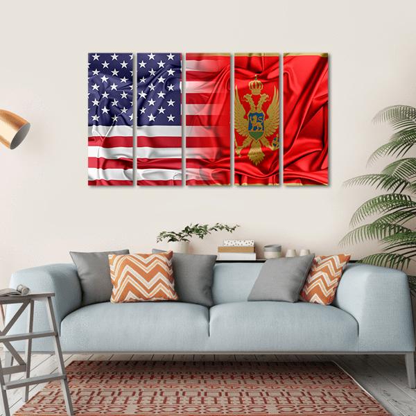 USA And Montenegro Flag Canvas Wall Art-5 Horizontal-Gallery Wrap-22" x 12"-Tiaracle