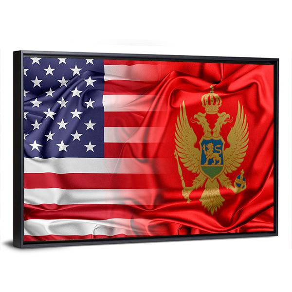 USA And Montenegro Flag Canvas Wall Art-3 Horizontal-Gallery Wrap-25" x 16"-Tiaracle