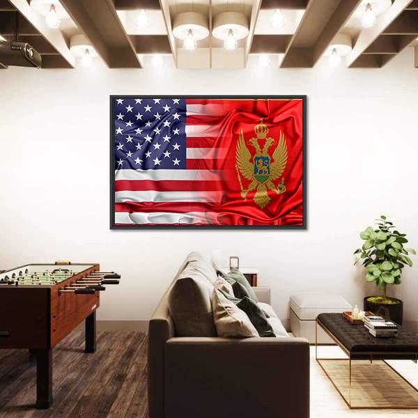 USA And Montenegro Flag Canvas Wall Art-5 Horizontal-Gallery Wrap-22" x 12"-Tiaracle