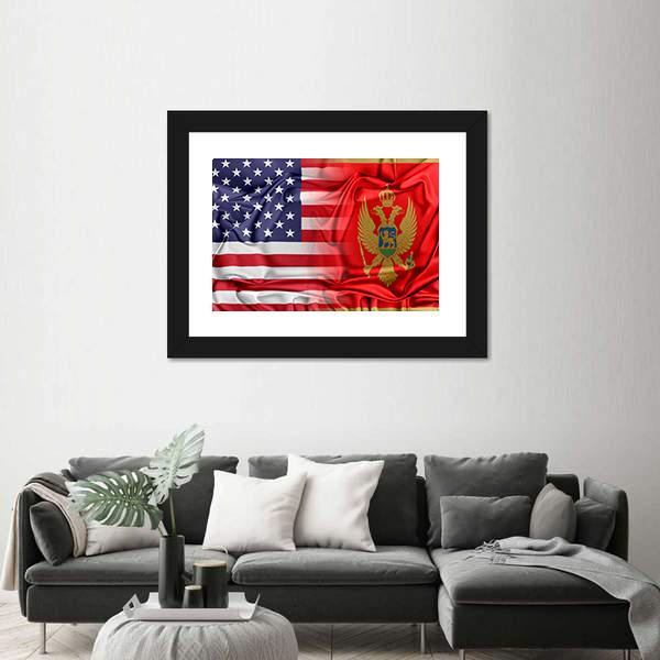 USA And Montenegro Flag Canvas Wall Art-3 Horizontal-Gallery Wrap-25" x 16"-Tiaracle