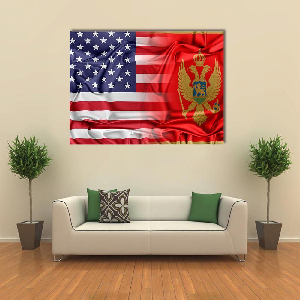 USA And Montenegro Flag Canvas Wall Art-5 Pop-Gallery Wrap-47" x 32"-Tiaracle