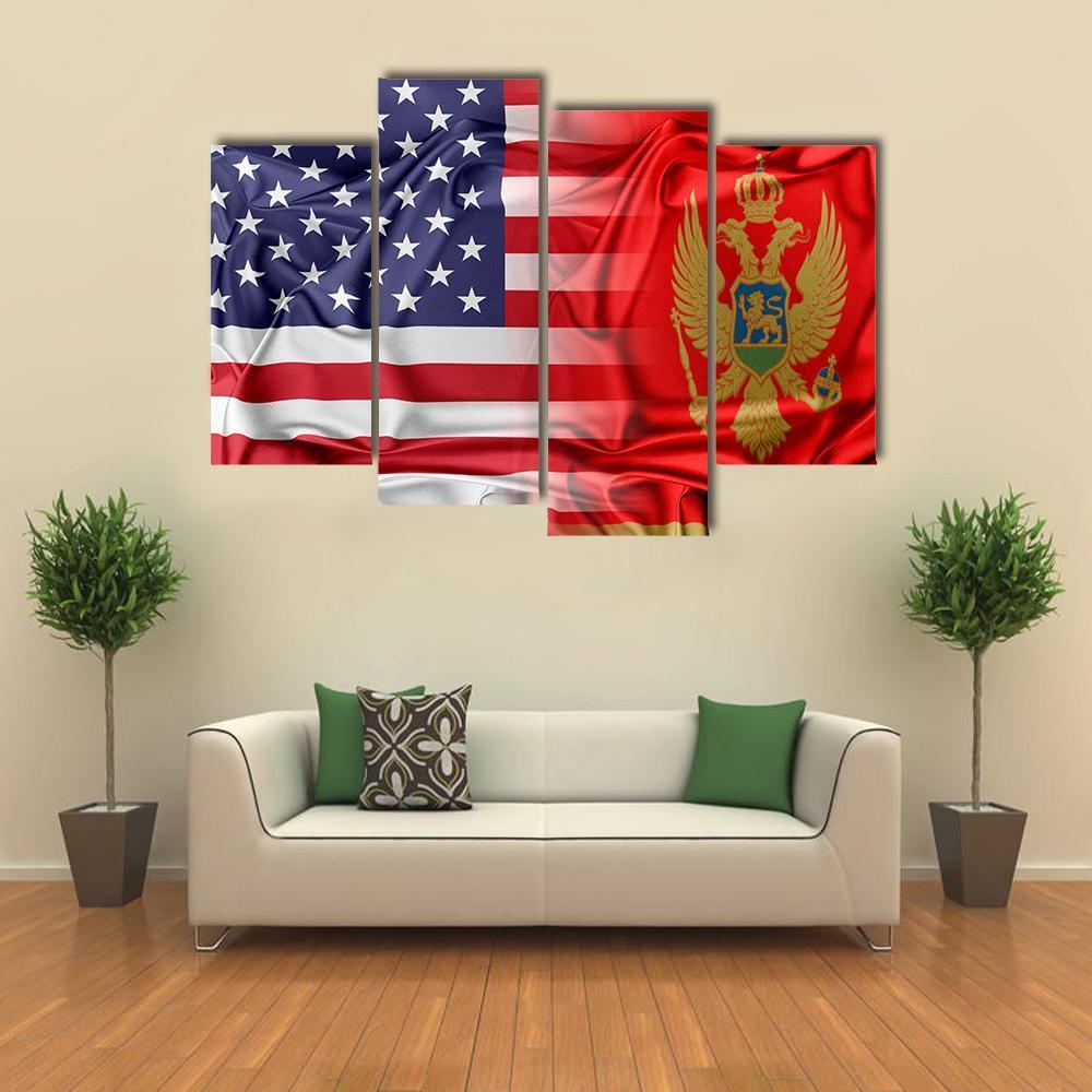 USA And Montenegro Flag Canvas Wall Art-4 Pop-Gallery Wrap-50" x 32"-Tiaracle