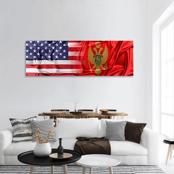 USA And Montenegro Relation Panoramic Canvas Wall Art-1 Piece-36" x 12"-Tiaracle
