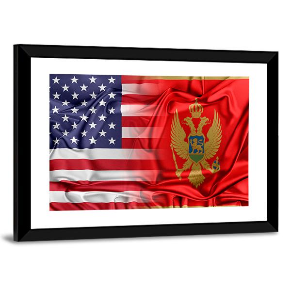 USA And Montenegro Relation Panoramic Canvas Wall Art-1 Piece-36" x 12"-Tiaracle