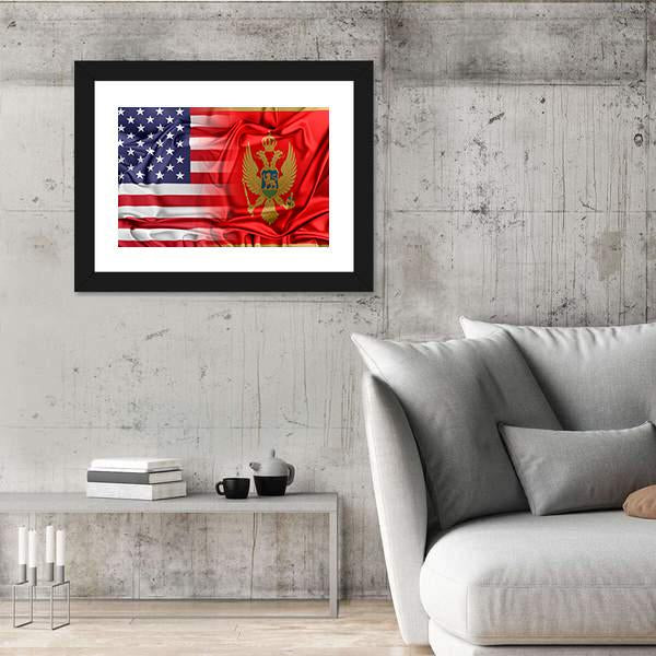 USA And Montenegro Relation Panoramic Canvas Wall Art-1 Piece-36" x 12"-Tiaracle