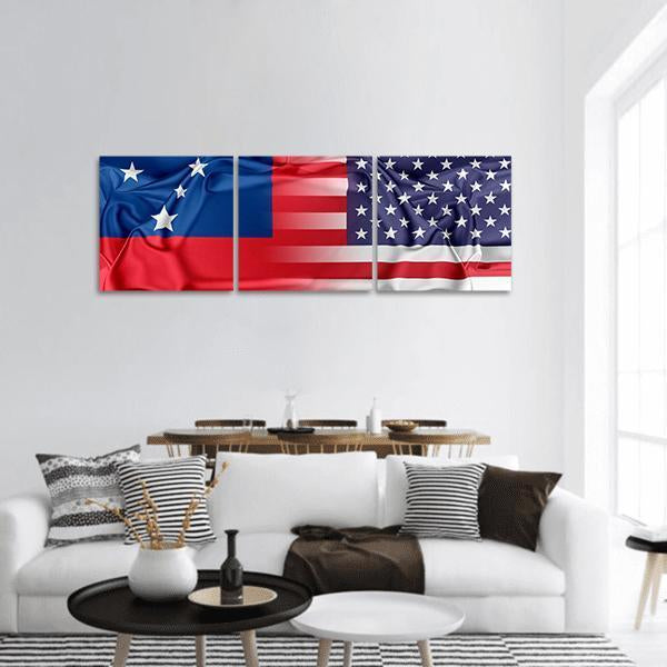 USA and Samoa Flag Panoramic Canvas Wall Art-3 Piece-25" x 08"-Tiaracle