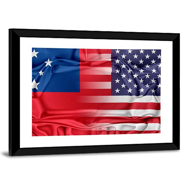 USA and Samoa Flag Panoramic Canvas Wall Art-1 Piece-36" x 12"-Tiaracle