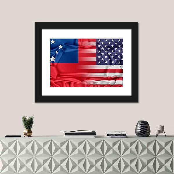USA and Samoa Flag Panoramic Canvas Wall Art-1 Piece-36" x 12"-Tiaracle