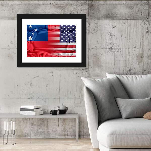 USA and Samoa Flag Panoramic Canvas Wall Art-1 Piece-36" x 12"-Tiaracle