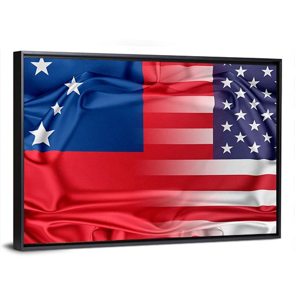 USA and Samoa Flag Panoramic Canvas Wall Art-1 Piece-36" x 12"-Tiaracle