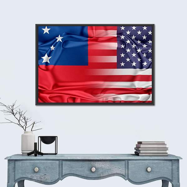 USA and Samoa Flag Panoramic Canvas Wall Art-1 Piece-36" x 12"-Tiaracle