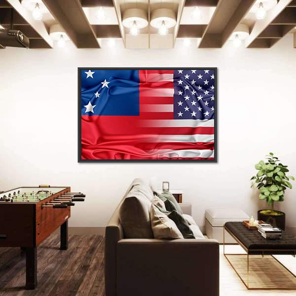 USA and Samoa Flag Panoramic Canvas Wall Art-1 Piece-36" x 12"-Tiaracle