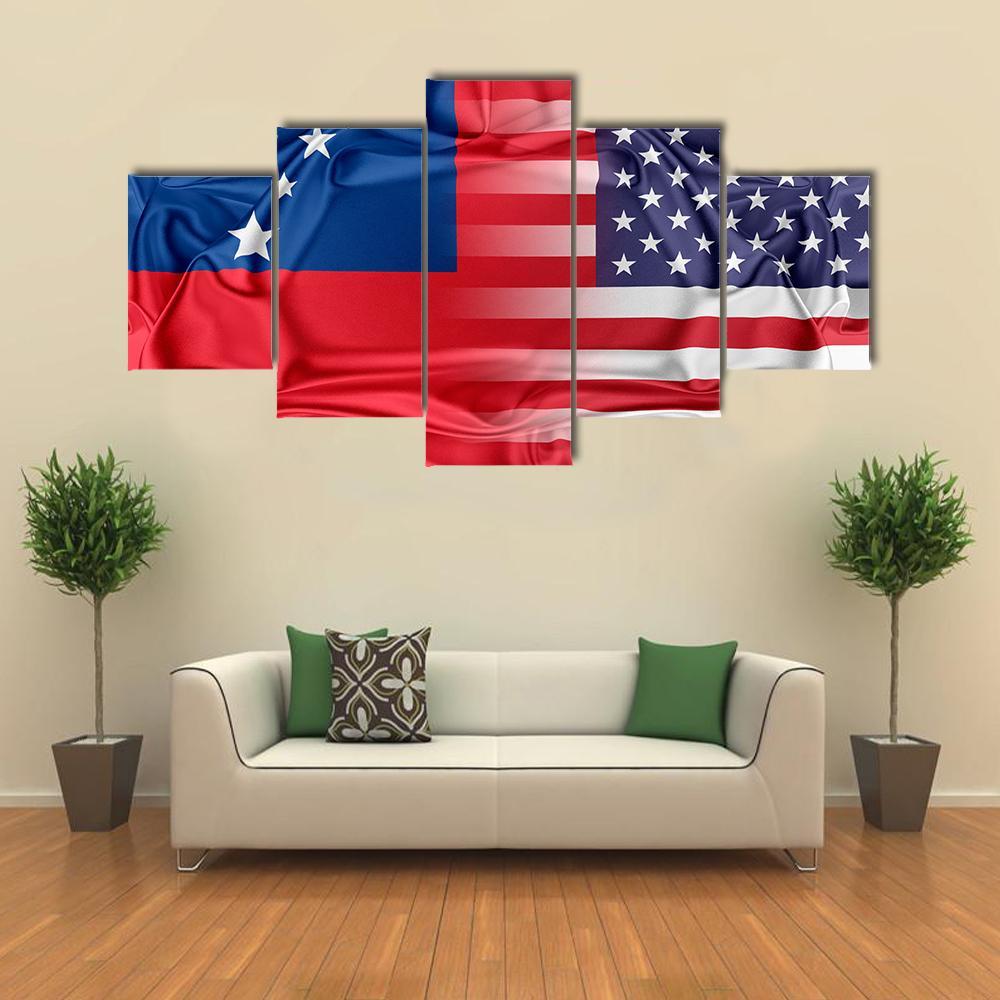 USA And Samoa Canvas Wall Art-5 Star-Gallery Wrap-62" x 32"-Tiaracle