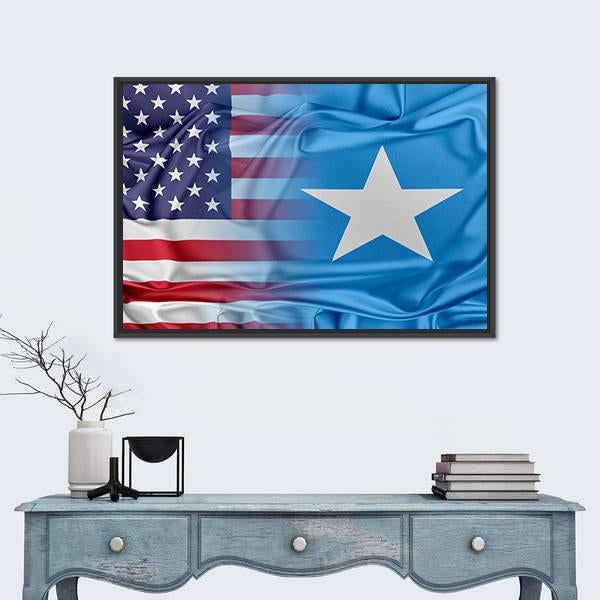 USA And Somalia Flag Canvas Wall Art-1 Piece-Floating Frame-24" x 16"-Tiaracle