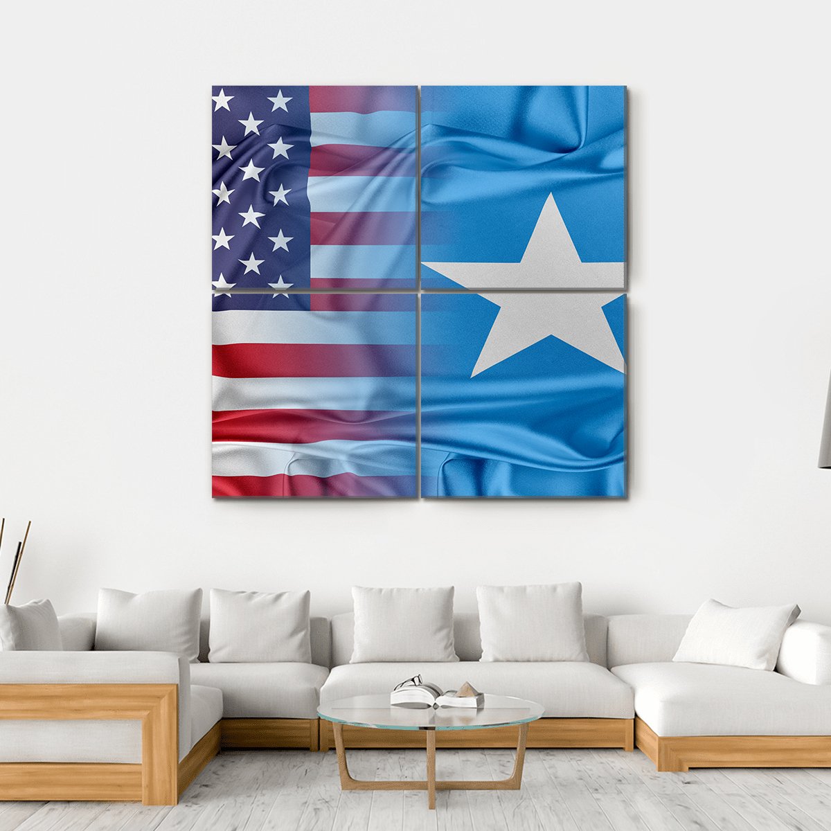 USA And Somalia Flag Canvas Wall Art-4 Square-Gallery Wrap-17" x 17"-Tiaracle